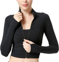 Women’ Athletic Jacket Full Zip up Tight Cropped Black Bodysuit Workout Crop Top Teen Girl Seamless Ribbed Lightweight Outerwear Tracksuit